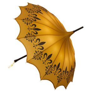 Golden and Black Fleur de Lis with Scalloped Edge Parasol Style Umbrella